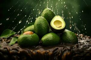 ai generato fresco avocado con acqua spruzzo ai generativo foto