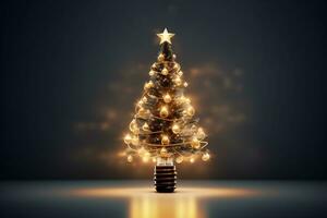 ai generato Natale albero fatto di lampadina e leggero tecnologia concetto foto