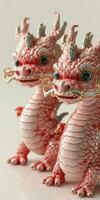 ai generato Due adorabile Cinese Drago bambini, festeggiare il Cinese nuovo anno Festival, con rosa bilancia e contento espressioni, 3d design. foto