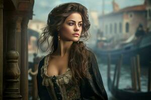 ai generato donna vecchio Venezia. creare ai foto