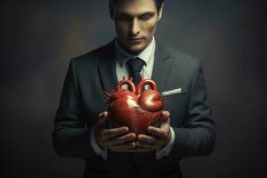 ai generato uomo digitale rosso cuore. creare ai foto