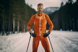 ai generato veloce uomo atleta montagna correre sport. creare ai foto