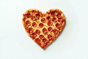 ai generato unico cuore sagomato Pizza. creare ai foto