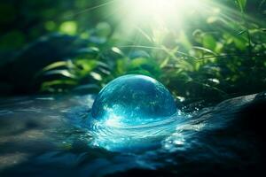 ai generato fantasia acqua sfera. creare ai foto