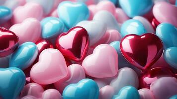 ai generato romantico cuore Palloncino su rosso e blu e rosa sfondo superiore Visualizza foto