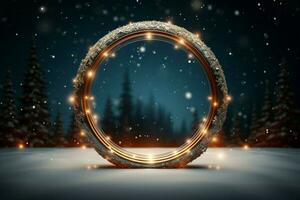 ai generato elegantemente progettato 3d cerchio telaio sfondo Perfetto per allegro Natale e contento nuovo anno ai generato foto