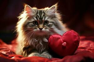 ai generato affettuoso gattino carino gattino con un' cuore diffusione calore e gioia ai generato foto