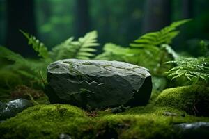 ai generato naturale fondale piatto pietra nel il foresta per Prodotto presentazione foto