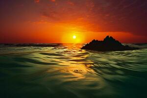 ai generato paesaggio marino Magia tramonto irradia caldo colori attraverso il mare superficie foto