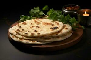 ai generato indiano pane diletto chapati, il phooli aria pieno Roti, tradizionale cucina foto