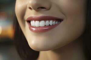 ai generato vicino su di un' Sorridi con simpatico bianca denti. ai generato foto