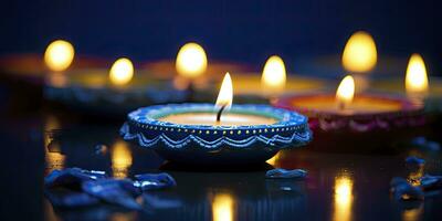 ai generato contento diwali. diya olio lampade erano illuminato durante il celebrazione. ai generato foto