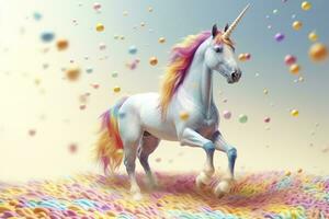 ai generato bellissimo unicorno con leggero colori. ai generativo foto