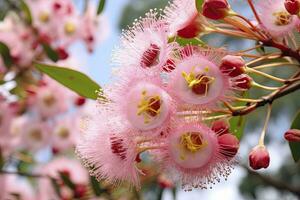 ai generato bellissimo gomma albero rosa fiori e mini cuffie. ai generato foto