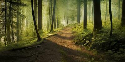 ai generato un' strada con bellissimo foresta. ai generato foto