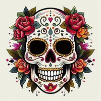 ai generato messicano Rose cranio. messicano Rose cranio. dia de los muertos shugar colorato testa. ai generato foto