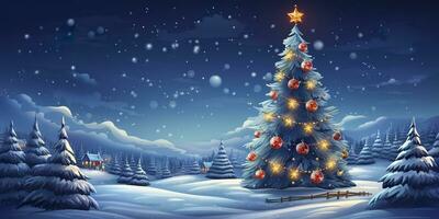 ai generato Casa con Natale albero nel inverno per allegro Natale e contento nuovo anno. ai generato foto