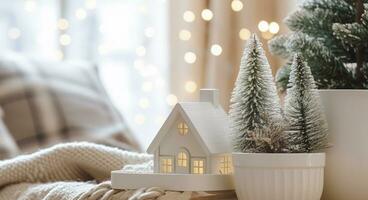 ai generato un' accogliente concetto di festivo casa decorazione per Natale. ai generato foto