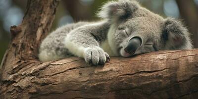 ai generato koala addormentato nel albero. ai generato foto