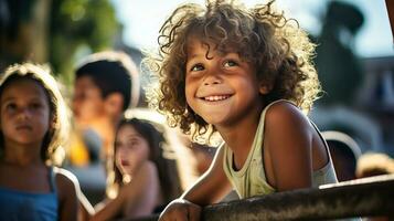 ai generato gruppo di giovane bambini in piedi insieme foto