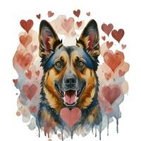 ai generato cane su il sfondo di cuori, acquerello grafica pieno di amore per qualcuno voi amore foto