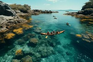 ai generato fuco Visualizza di persone andando kayak foto