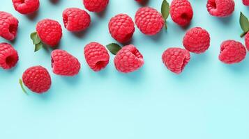 ai generato maturo lampone frutta su un' blu sfondo foto