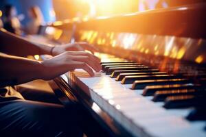 ai generato un' persona giocando un' pianoforte con loro mani su è chiavi. generativo ai foto