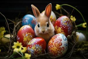 ai generato Pasqua coniglietto con Pasqua uova. generativo ai. foto