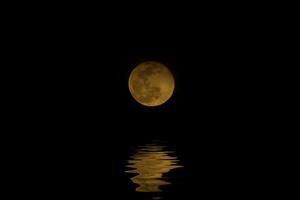 pieno Luna notte con acqua riflessione. foto