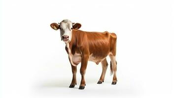 ai generato mucca su bianca sfondo. latte, carne, manzo, ranch, azienda agricola foto
