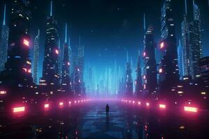 ai generato immersiva 3d cyberpunk concetto futuristico paesaggio urbano con vivace leggero dinamica foto