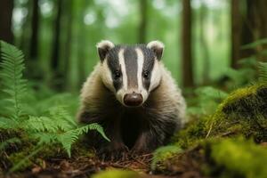 ai generato bellissimo tassi nel all'aperto selvaggio foresta natura sfondo. .. generato con ai. foto