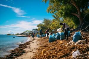 ai generato sereno spiaggia pulire sostenibile turismo e chiaro acque foto