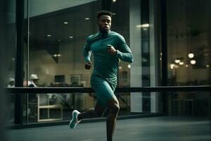 ai generato un africano americano uomo jogging bokeh stile sfondo con generativo ai foto