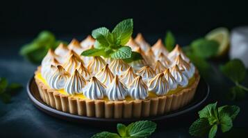 ai generato delizioso fatti in casa Limone meringa torta acquolina in bocca Limone dolci per prima colazione godimento foto