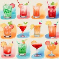 ai generato cocktail mocktail bevande collezione illustrazione acqua colore semplice sfondo foto