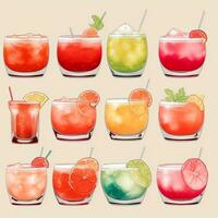 ai generato cocktail mocktail bevande collezione illustrazione acqua colore semplice sfondo foto