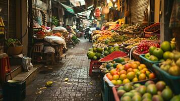 ai generato tiro di tradizionale mercato nel asiatico foto