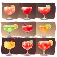 ai generato cocktail mocktail bevande collezione illustrazione acqua colore semplice sfondo foto