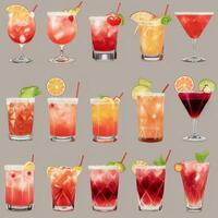 ai generato cocktail mocktail bevande collezione illustrazione acqua colore semplice sfondo foto