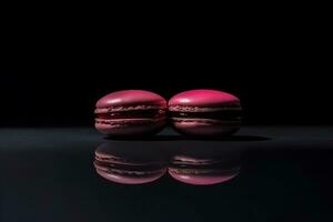 ai generato impostato di molti gustoso macarons viola rosa. neurale Rete ai generato foto