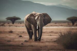 ai generato elefante nel il deserto. neurale Rete ai generato foto