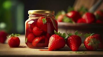 ai generato fragola marmellata e fresco frutti di bosco. generativo ai foto