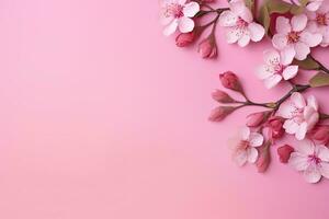 ai generato gioioso e delizioso rosa tela infusa con il fascino di fiori foto