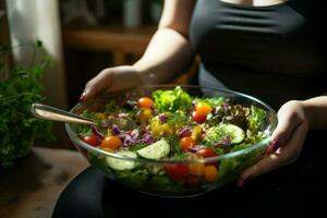 ai generato dieta stile di vita modificare sovrappeso donna opta per fresco fatti in casa insalata foto