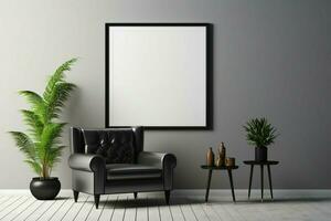 ai generato elegante presentazione modello 3d interno con bianca pittura e nero sedia foto