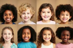 ai generato un' collage di diversità bambini facce. ai generato foto