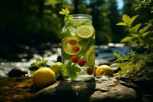 ai generato estate indulgenza natura bere, cibo, acqua, verde colore, e ghiaccio foto