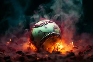 ai generato misterioso ambiance colorato baseball si apre nel un' fumoso, drammatico ambientazione foto